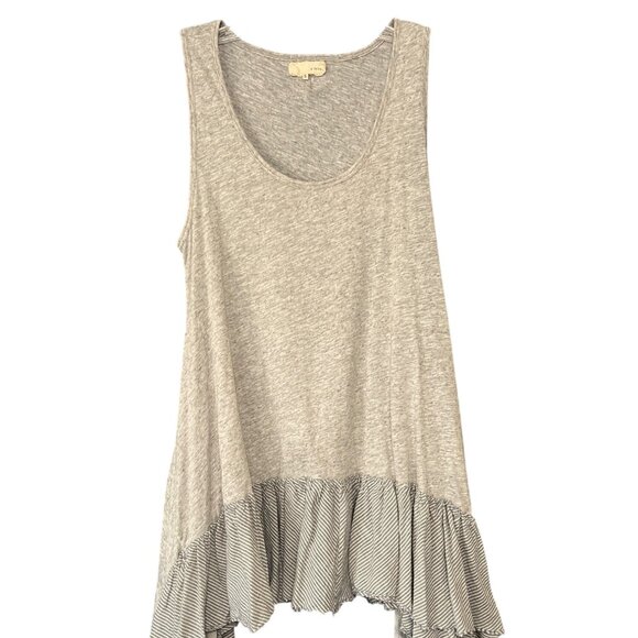 Gray Striped Ruffle Hem Sleeveless Mini Dress or Top S - Picture 1 of 7